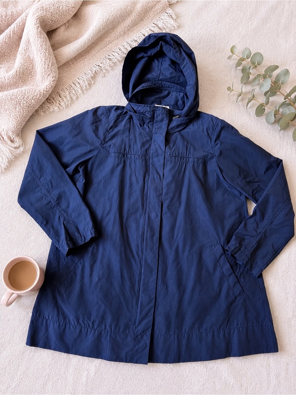 Eileen Fisher Navy Hooded Shell Jacket